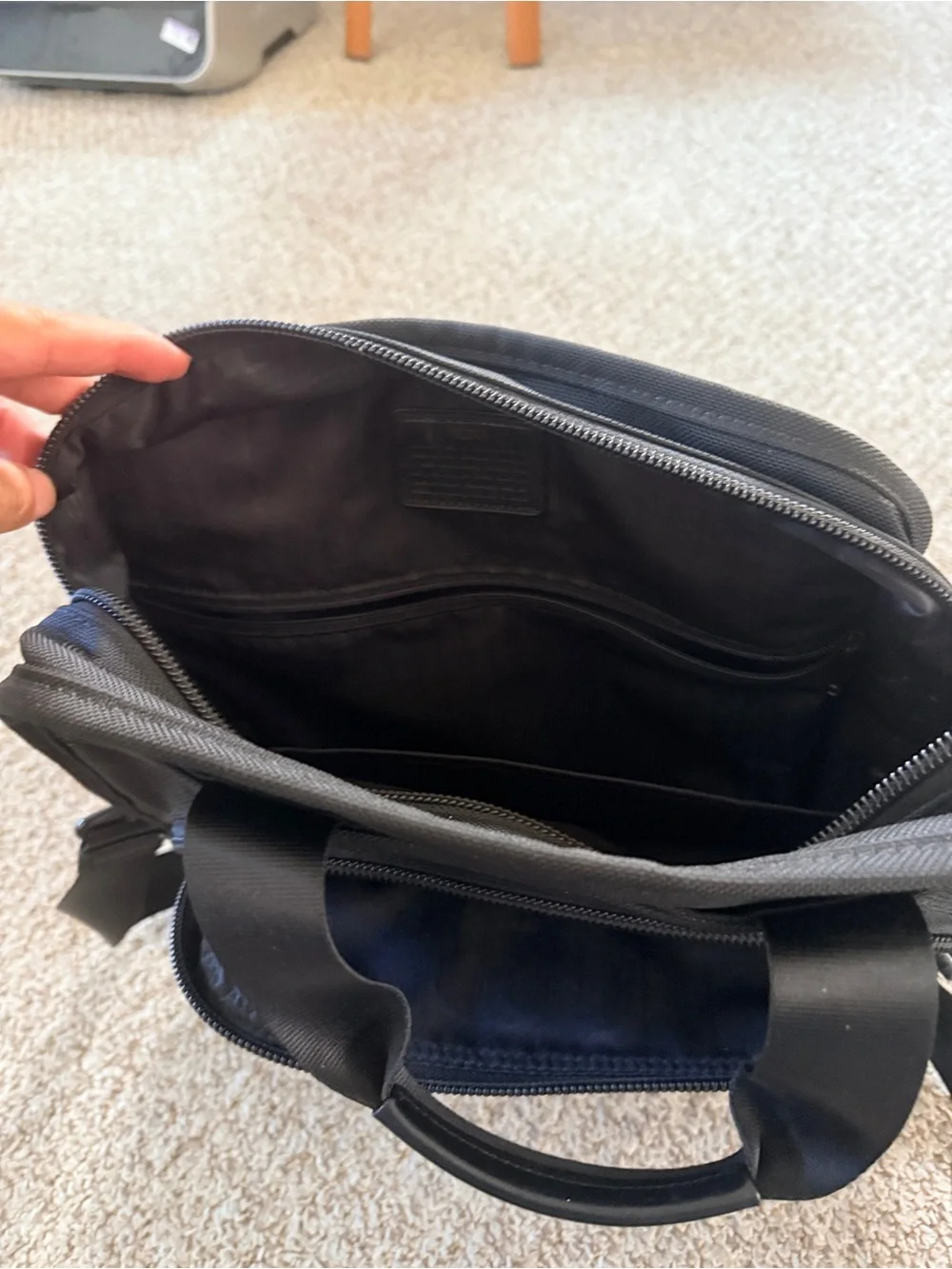 Tumi Black Nylon Messenger Briefcase with Red Accent